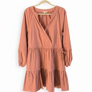 Madewell Crinkle Poplin Wrap Bodice Raglan Sleeve Mini Dress